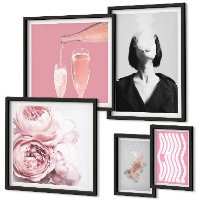 Ensemble de 5 tableaux Femme au vin frais fume
