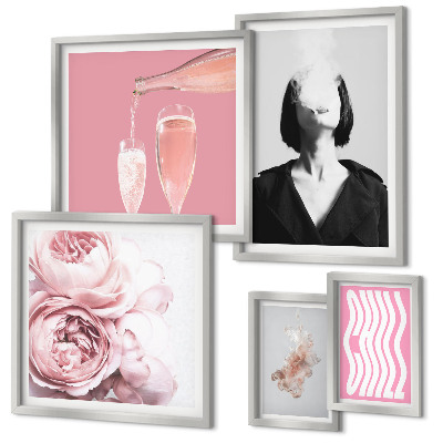 Ensemble de 5 tableaux Femme au vin frais fume
