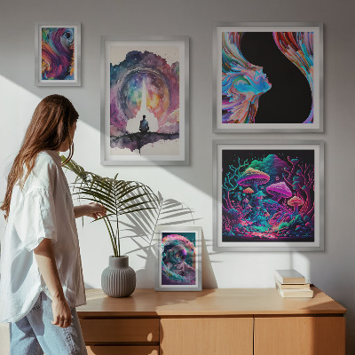Lot de tableaux encadrés Inspirations cosmiques surréalisme