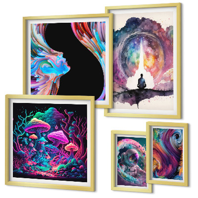 Lot de tableaux encadrés Inspirations cosmiques surréalisme