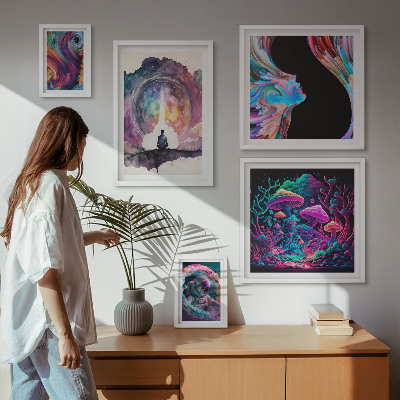Lot de tableaux encadrés Inspirations cosmiques surréalisme