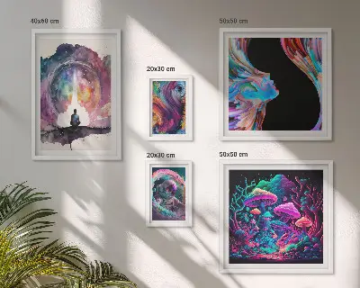 Lot de tableaux encadrés inspirations surréalistes cosmiques