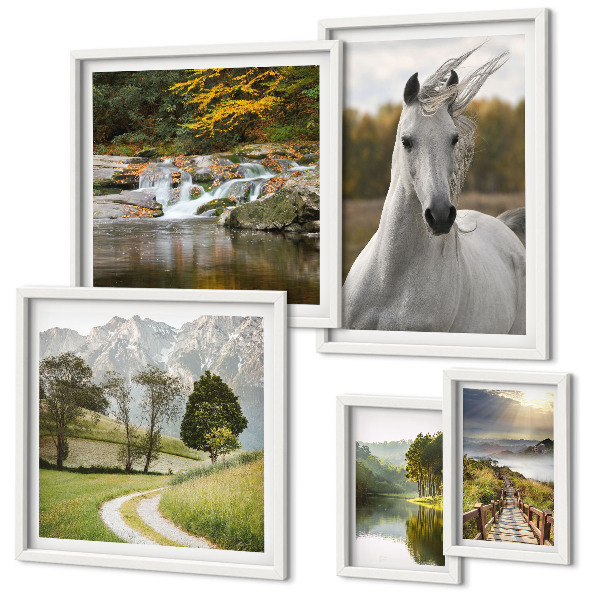 Ensemble de 5 tableaux Paysages Paysages Cheval