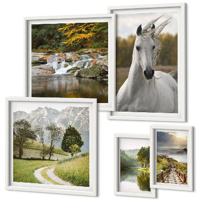 Ensemble de 5 tableaux Paysages Paysages Cheval