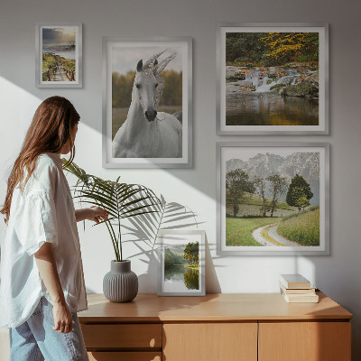 Ensemble de 5 tableaux Paysages Paysages Cheval