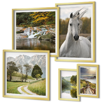Ensemble de 5 tableaux Paysages Paysages Cheval
