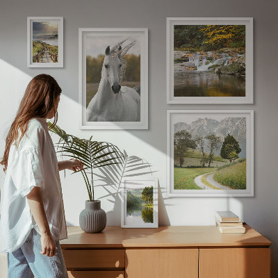 Ensemble de 5 tableaux Paysages Paysages Cheval
