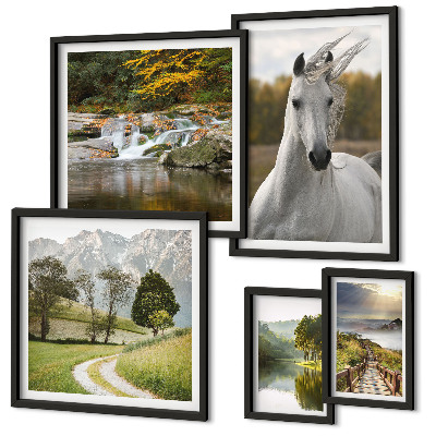 Ensemble de 5 tableaux Paysages Paysages Cheval