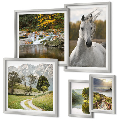 Ensemble de 5 tableaux Paysages Paysages Cheval