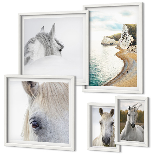 Lot de tableaux encadrés Chevaux plage nature minimalisme