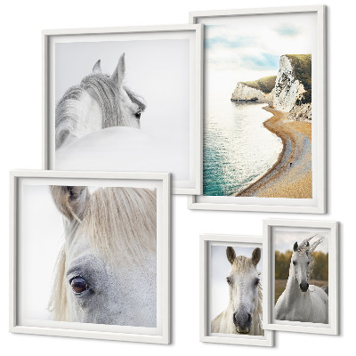 Lot de tableaux encadrés Chevaux plage nature minimalisme