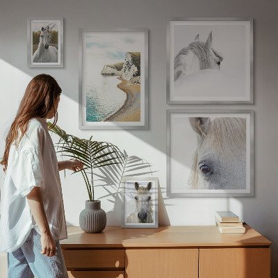 Lot de tableaux encadrés Chevaux plage nature minimalisme