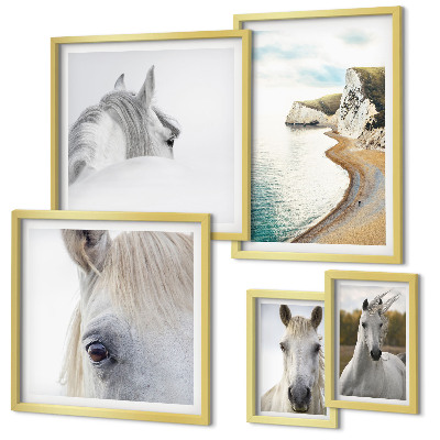 Lot de tableaux encadrés Chevaux plage nature minimalisme