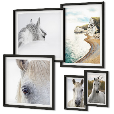 Lot de tableaux encadrés Chevaux plage nature minimalisme