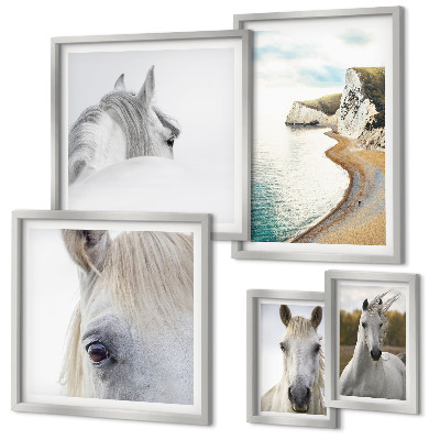 Lot de tableaux encadrés Chevaux plage nature minimalisme