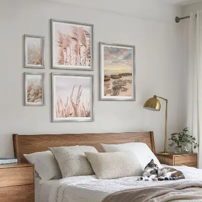 Lot de tableaux encadrés représentant des paysages marins au soleil