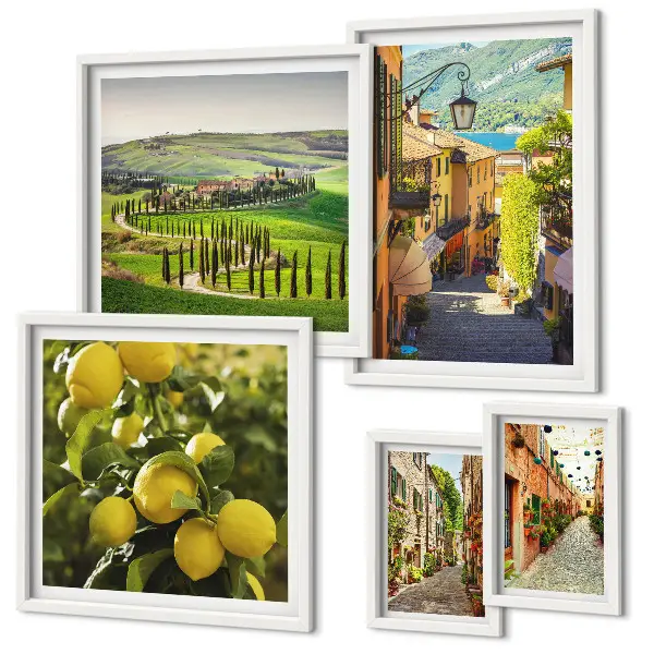 Lot de tableaux encadrés représentant des rues charmantes de paysages italiens