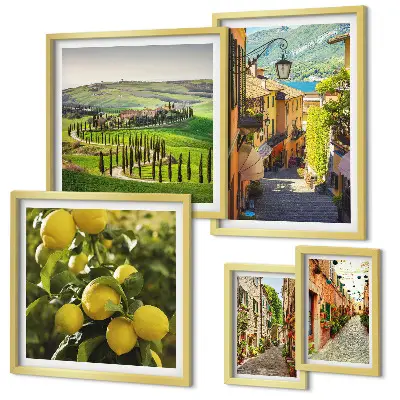 Lot de tableaux encadrés représentant des rues charmantes de paysages italiens