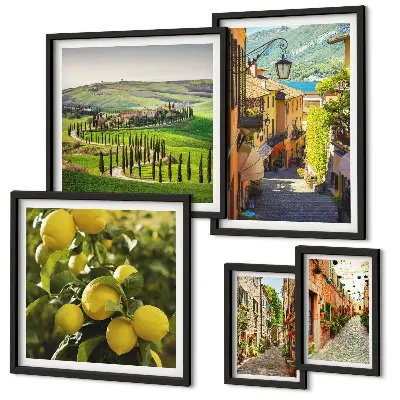 Lot de tableaux encadrés représentant des rues charmantes de paysages italiens