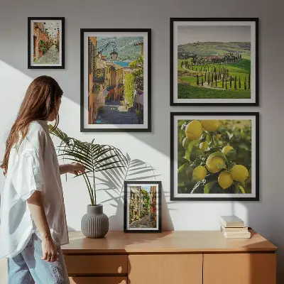 Lot de tableaux encadrés représentant des rues charmantes de paysages italiens