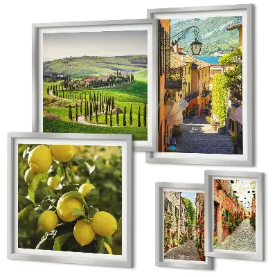 Lot de tableaux encadrés représentant des rues charmantes de paysages italiens