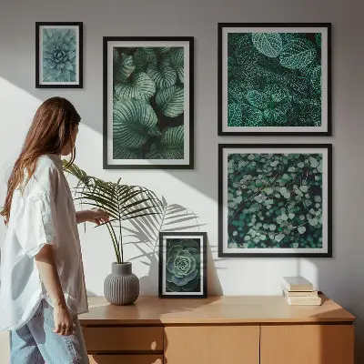 Lot de tableaux encadrés motifs de feuilles de plantes succulentes nature