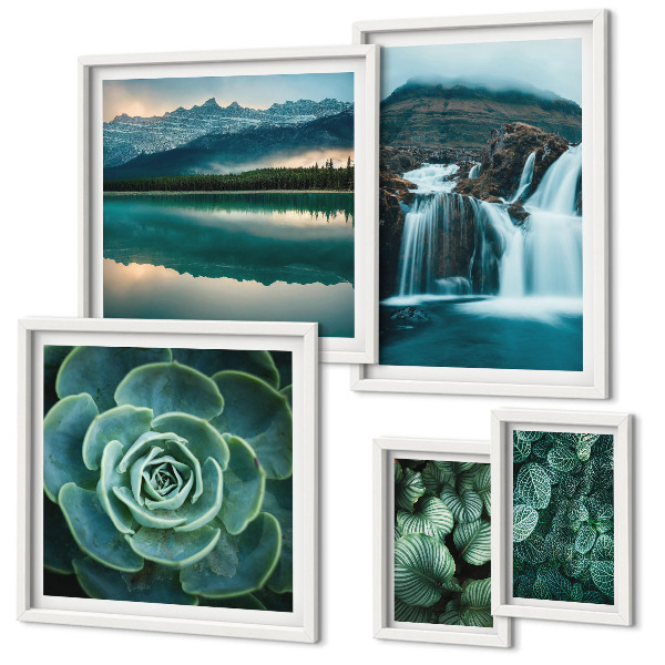 Ensemble de 5 tableaux Plantes vertes cascades nature