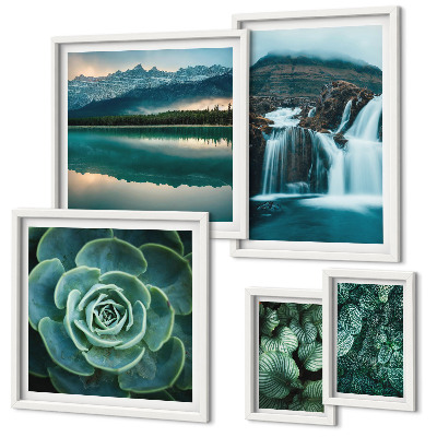 Ensemble de 5 tableaux Plantes vertes cascades nature