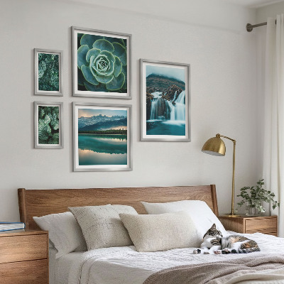 Ensemble de 5 tableaux Plantes vertes cascades nature