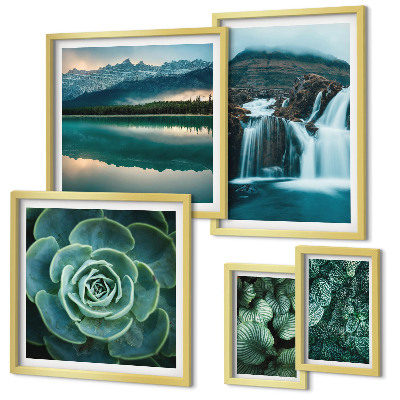 Ensemble de 5 tableaux Plantes vertes cascades nature