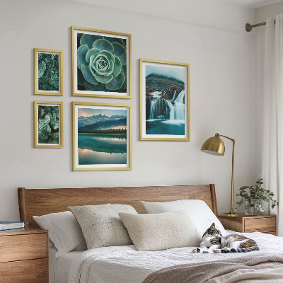 Ensemble de 5 tableaux Plantes vertes cascades nature