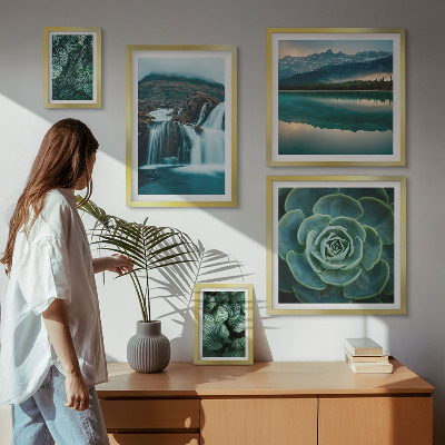 Ensemble de 5 tableaux Plantes vertes cascades nature