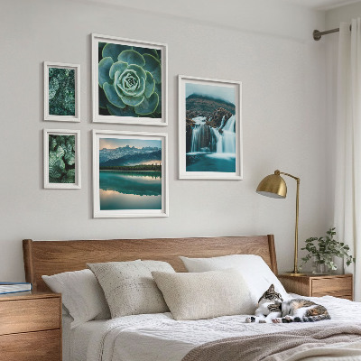 Ensemble de 5 tableaux Plantes vertes cascades nature