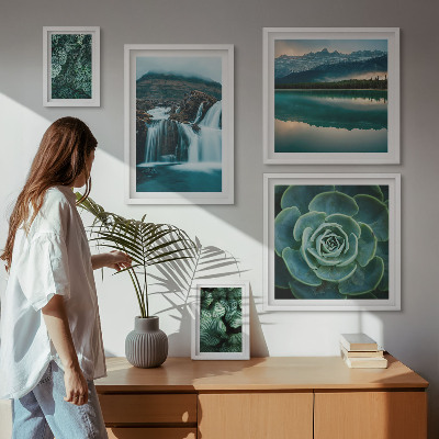 Ensemble de 5 tableaux Plantes vertes cascades nature