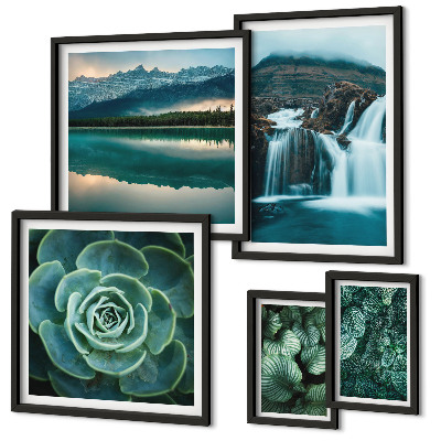 Ensemble de 5 tableaux Plantes vertes cascades nature