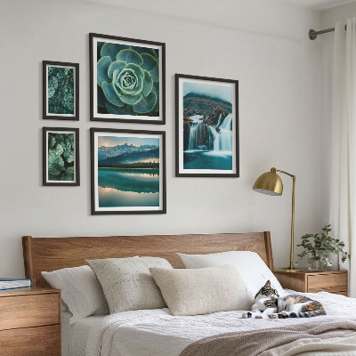 Ensemble de 5 tableaux Plantes vertes cascades nature