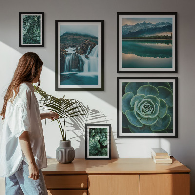 Ensemble de 5 tableaux Plantes vertes cascades nature