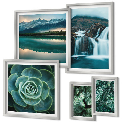 Ensemble de 5 tableaux Plantes vertes cascades nature