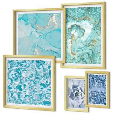 Ensemble de 5 tableaux aux élégantes touches de bleu turquoise