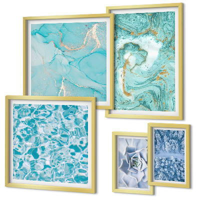 Ensemble de 5 tableaux Élégantes touches de bleu turquoise