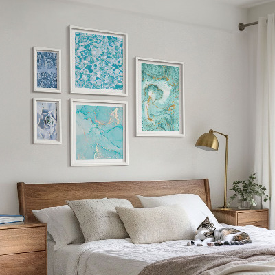 Ensemble de 5 tableaux Élégantes touches de bleu turquoise