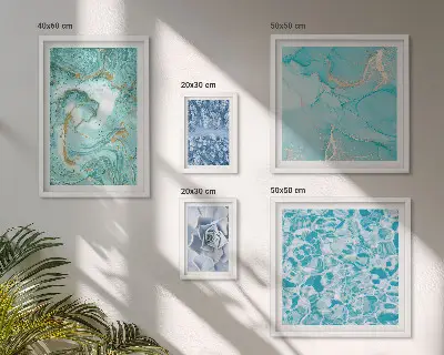 Ensemble de 5 tableaux aux élégantes touches de bleu turquoise