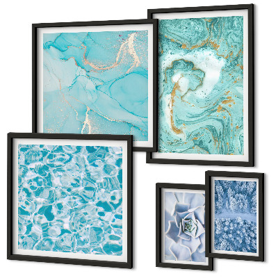 Ensemble de 5 tableaux Élégantes touches de bleu turquoise