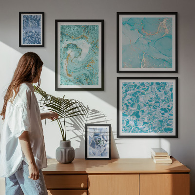 Ensemble de 5 tableaux Élégantes touches de bleu turquoise