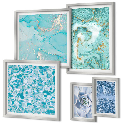 Ensemble de 5 tableaux Élégantes touches de bleu turquoise