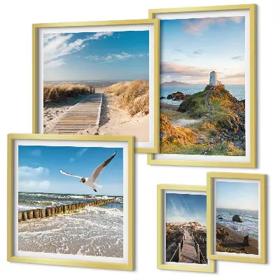 Lot de tableaux encadrés représentant des phares et plages en bord de mer
