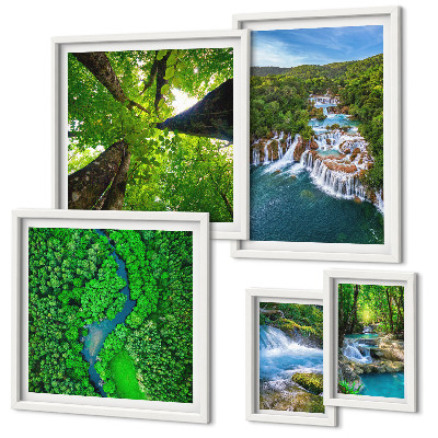 Ensemble de 5 tableaux Cascades paysages verdoyants