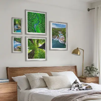 Ensemble de 5 tableaux cascades et paysages verdoyants