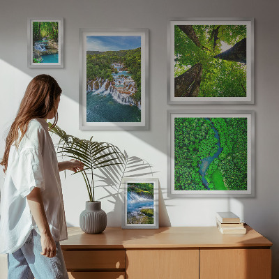 Ensemble de 5 tableaux Cascades paysages verdoyants