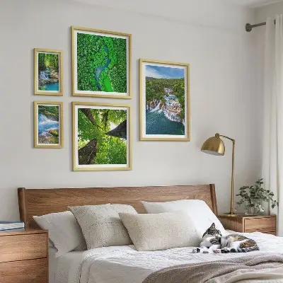 Ensemble de 5 tableaux cascades et paysages verdoyants